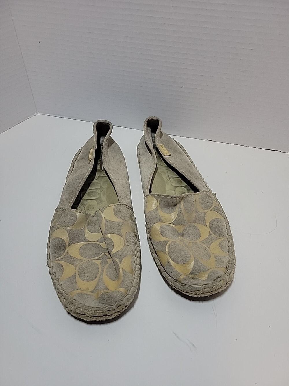 Coach June Espadrille Slip On Flats Suede Gray Monogram 8.5M